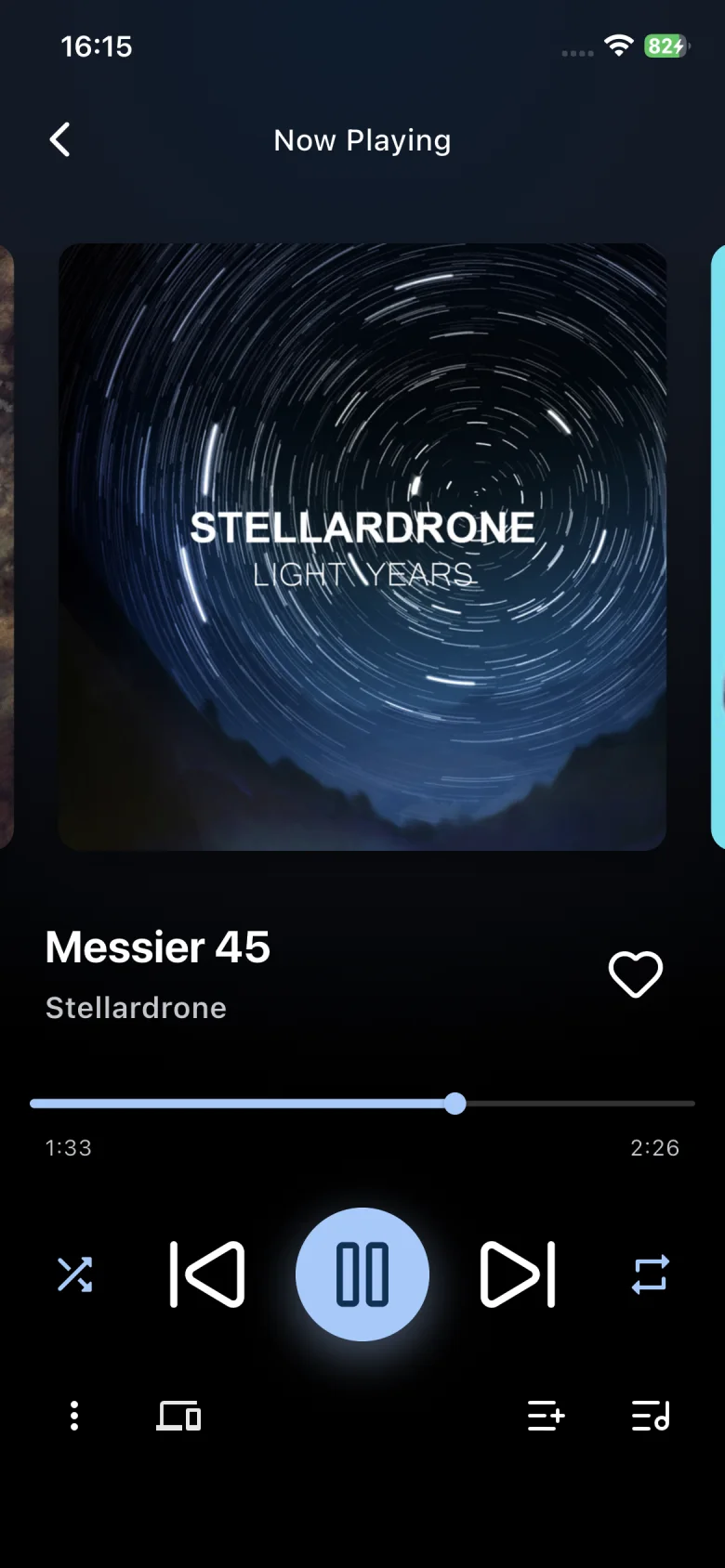 Ariami mobile app playing a song, with the whole interface tinted to match the album art