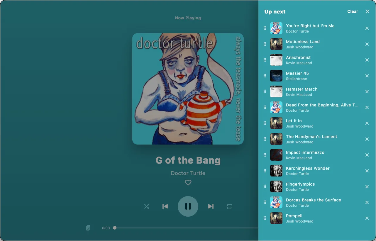 Full screen Now Playing with the up next queue in the Ariami desktop app