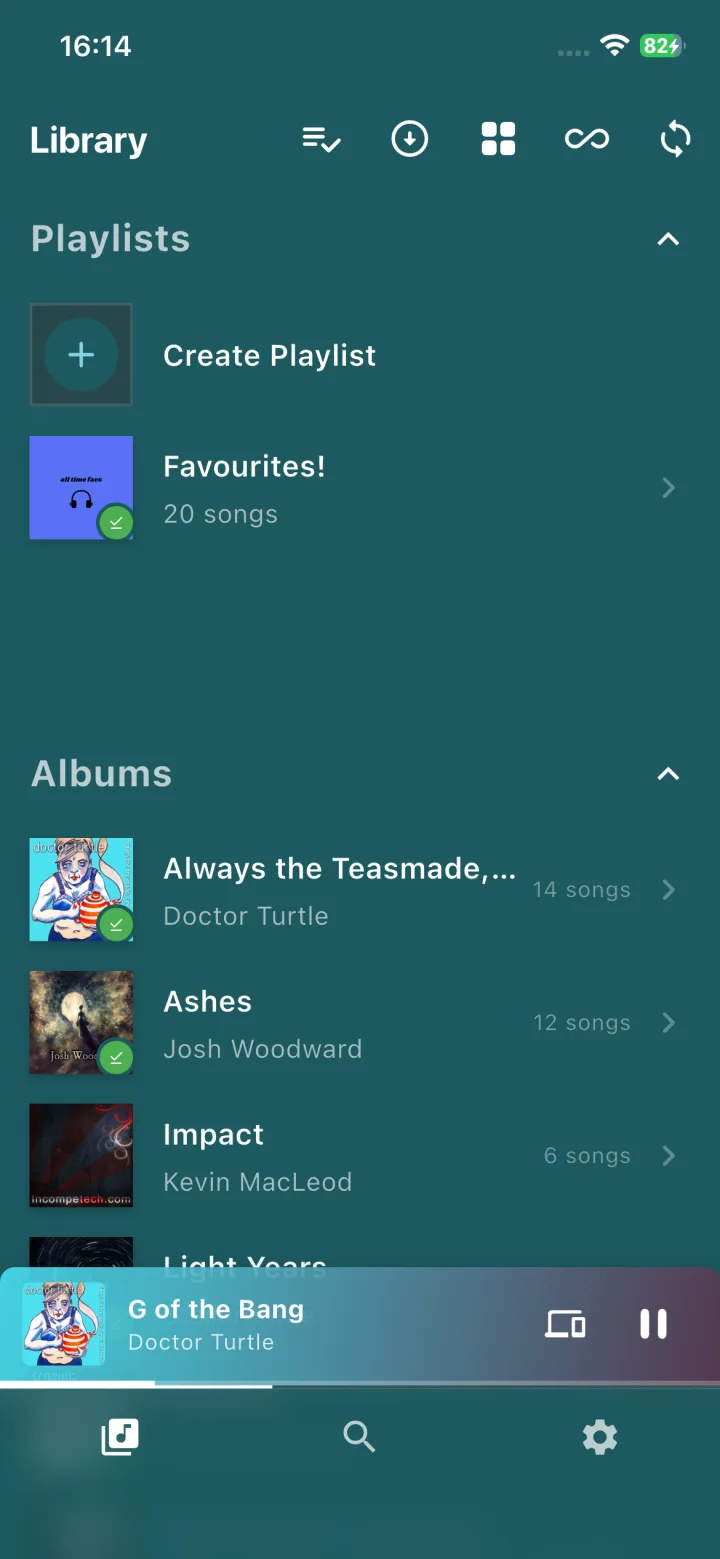 The Ariami mobile library, showing playlists and albums