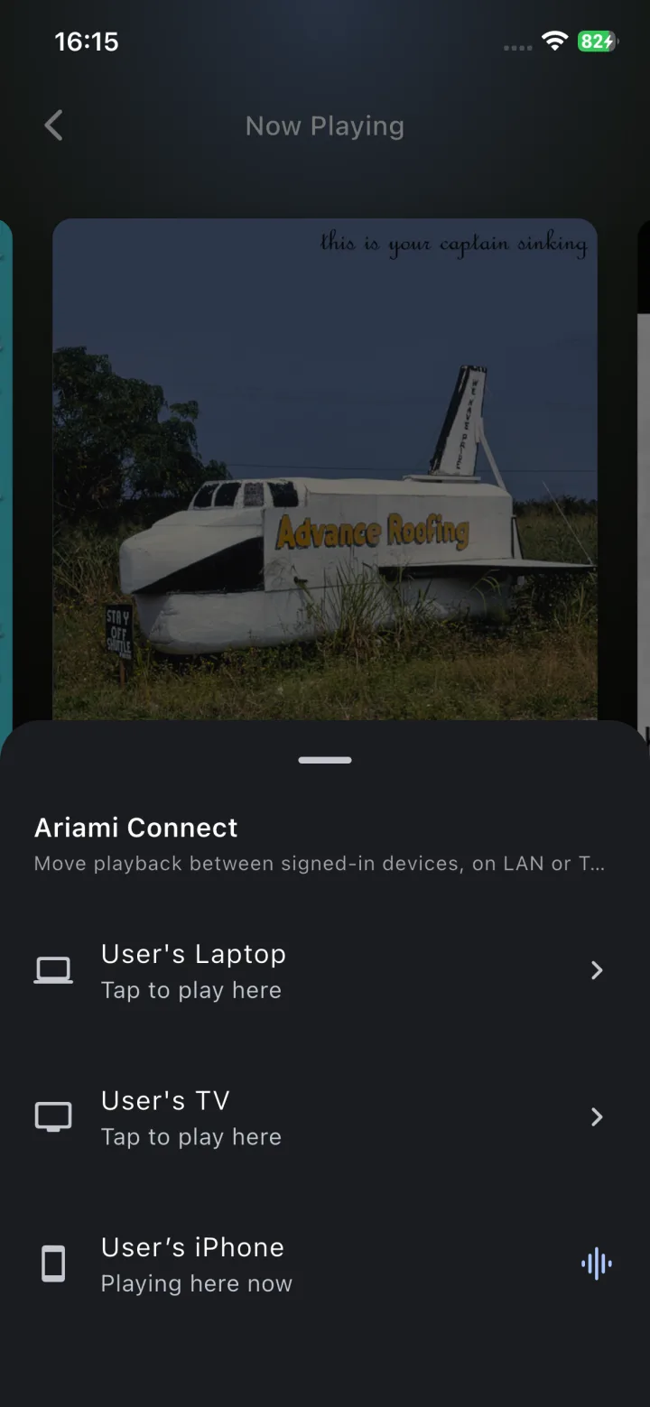 The Ariami Connect device picker on mobile