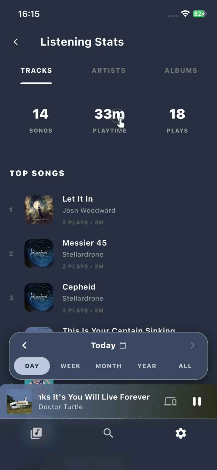 Listening stats on the Ariami mobile app
