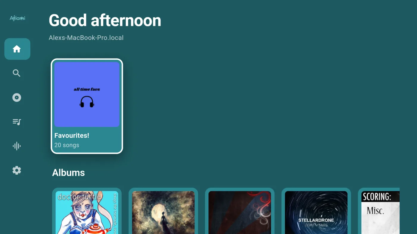 The Ariami Android TV home screen