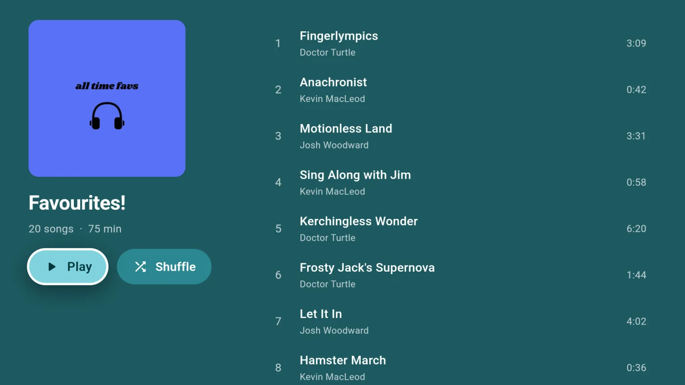 A playlist on the Ariami Android TV app